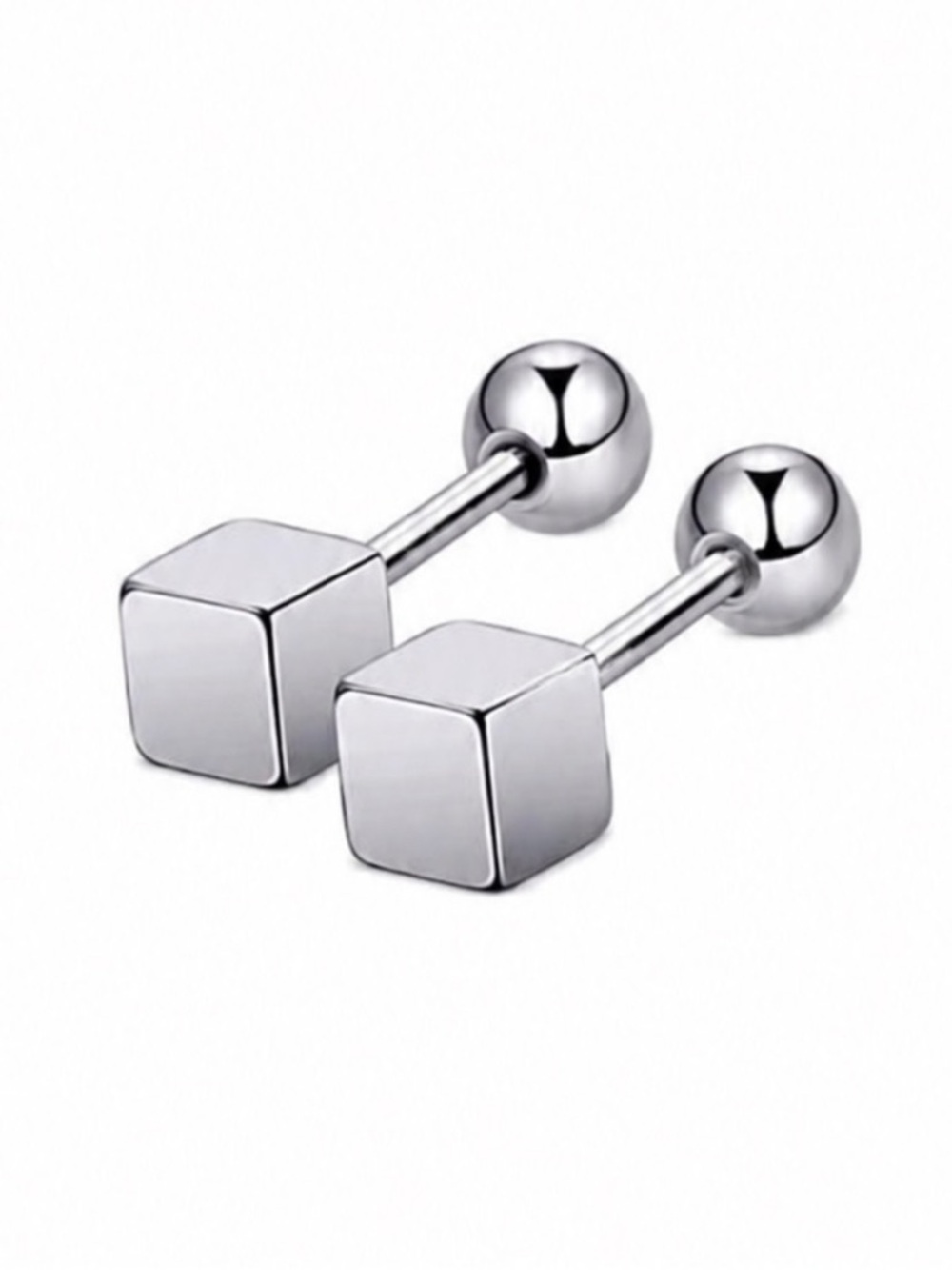 Stainless Steel Cube Barbell Earrings 18G 4mm Square Studs